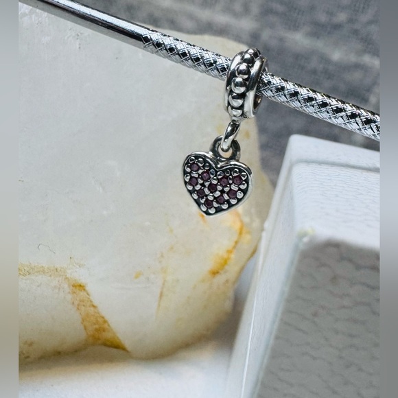 Authentic Retired Pandora Red Pave Sparkling Heart Dangle Charm S925 Ale - Picture 5 of 13